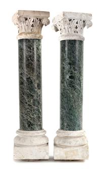 A Pair of Italian Marble Columns Height 17 inches. — LATE 19TH/20TH CENTURY