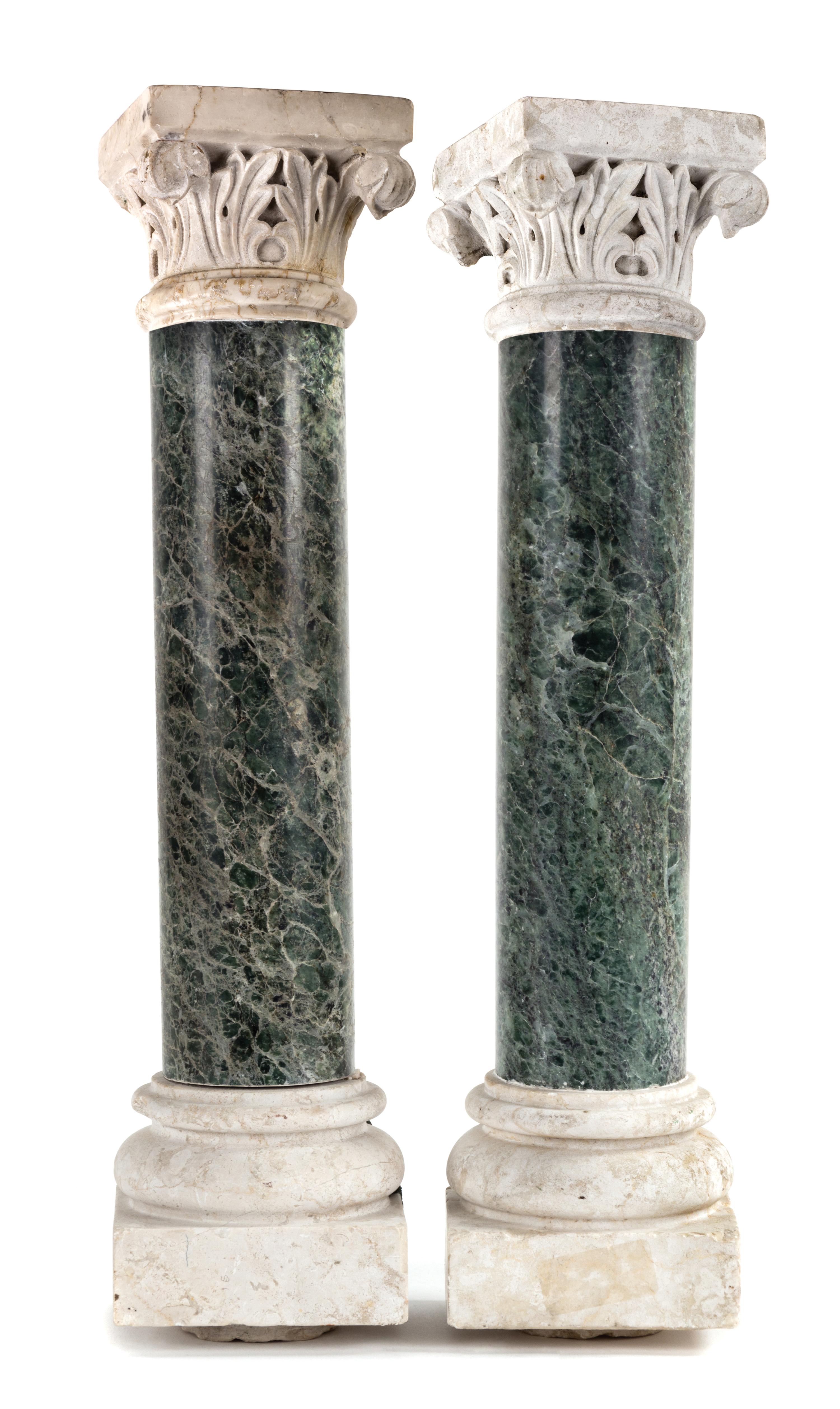 A Pair of Italian Marble Columns Height 17 inches. — LATE 19TH/20TH CENTURY