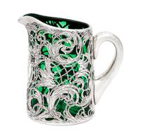 A Silver Overlay Glass Ewer Height 4 3/4 inches.