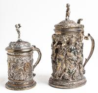 Two Electrotype Tankards Height of taller 11 3/4 inches. — 19TH CENTURY
