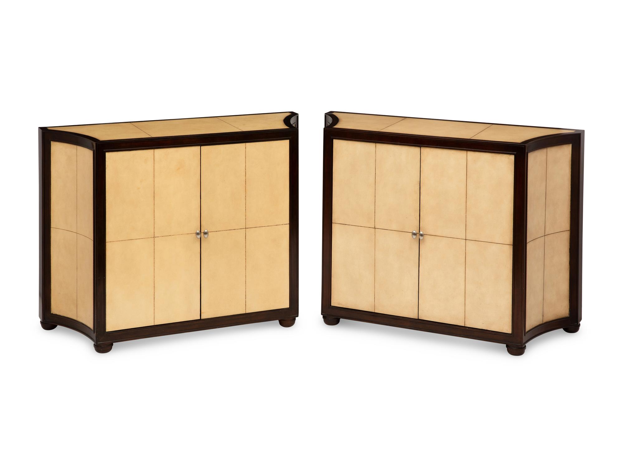 A Pair of Gatsby Leather-Inset Console Cabinets