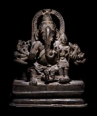 An Indian Bronze Figural Group of Ganesh and an Attendant
