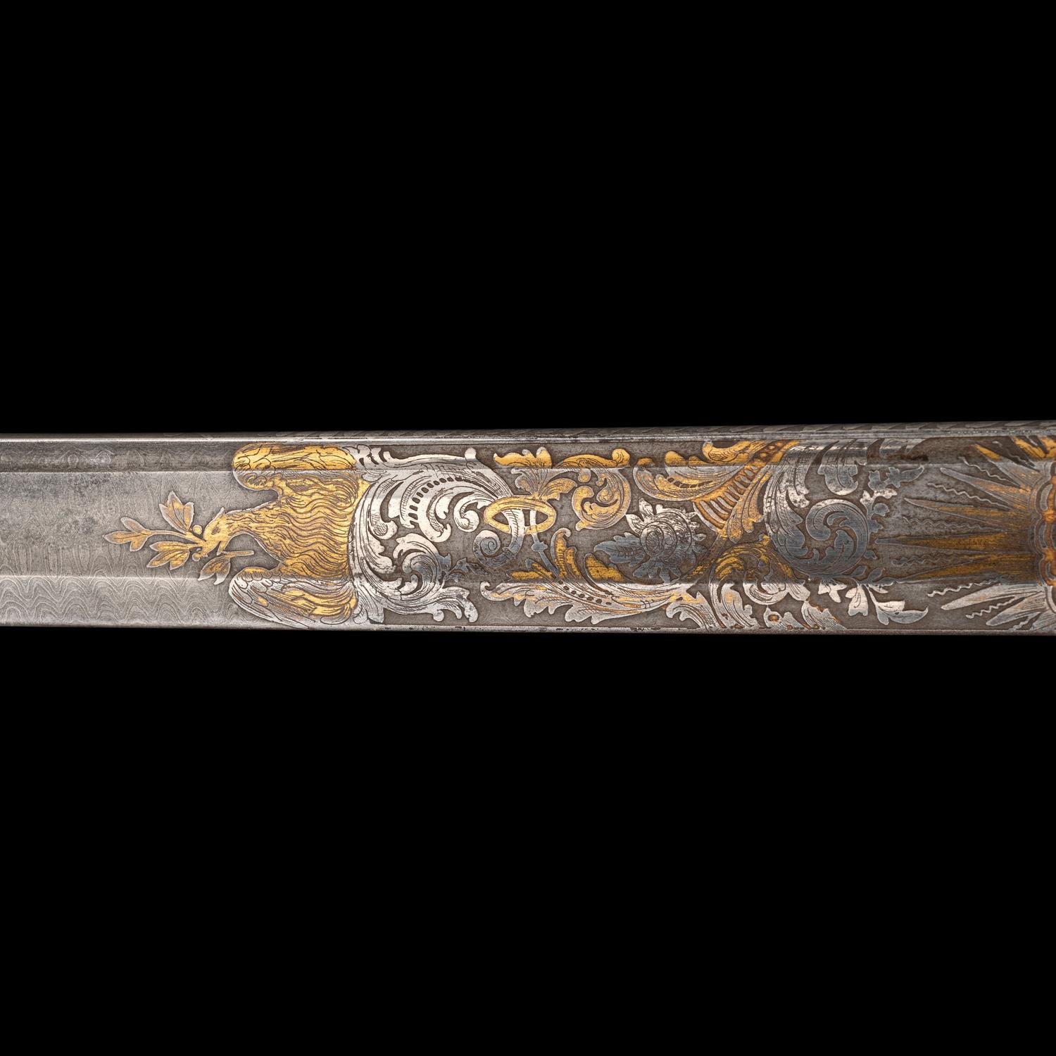 Cased Damascus Bladed Import 1850 Staff & Field Officers Sword Presented to Capt. (Major) William Wood - 9th NY Heavy Artillery with Belt and Sash
