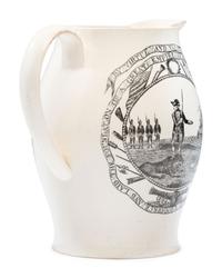 A Liverpool Transfer-Printed Creamware 'First in War, First in Peace / By Virtue and Valour' Pitcher