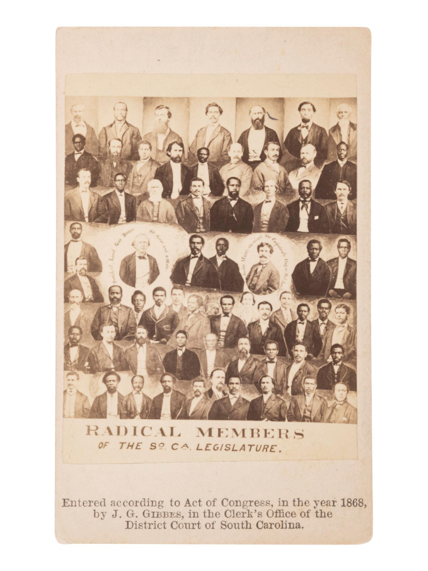 [AFRICAN AMERICANA - RECONSTRUCTION]. Radical Members of the South Carolina Legislature . Columbia, SC: J.G. Gibbes, 1868.