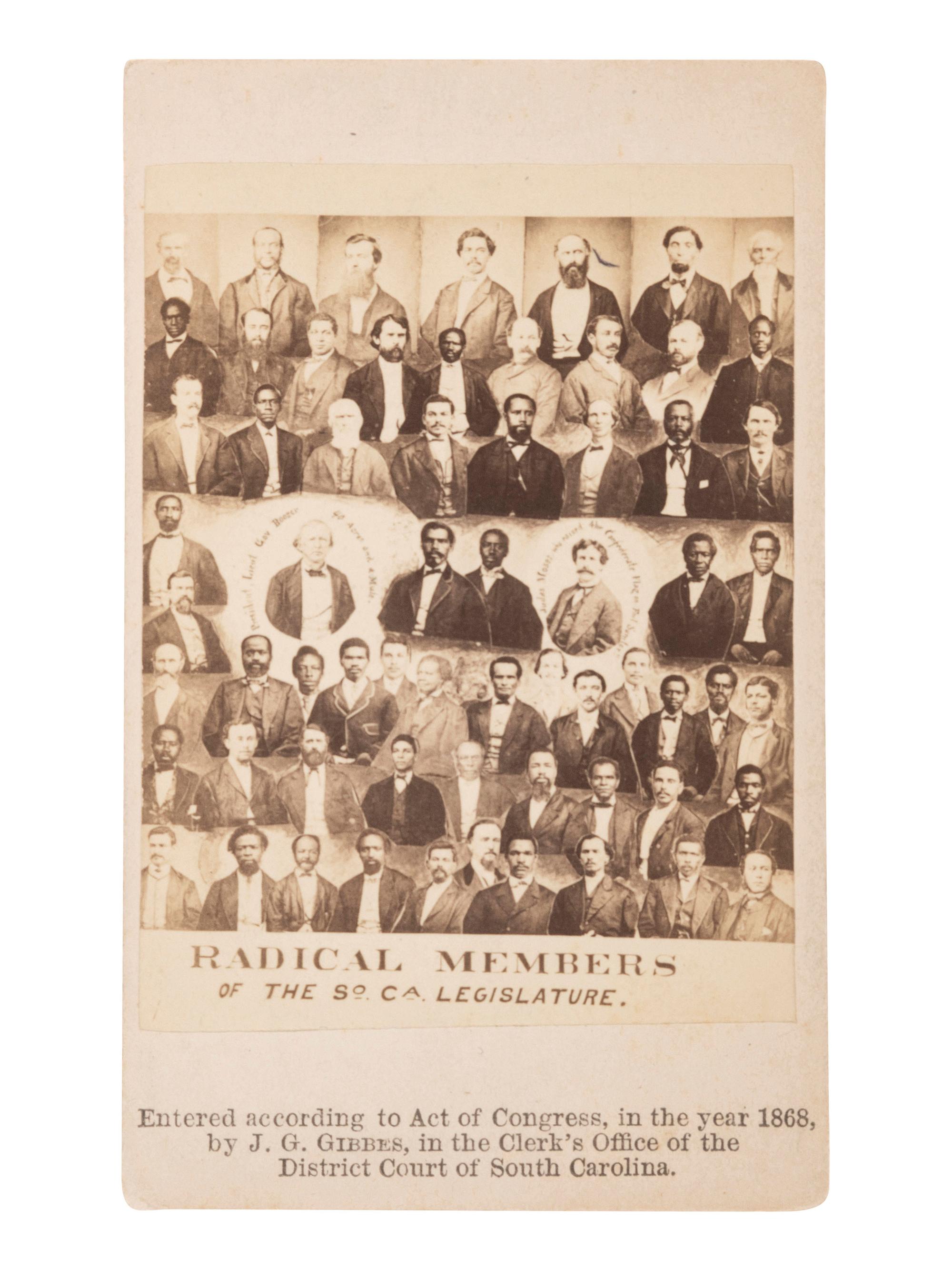 [AFRICAN AMERICANA - RECONSTRUCTION]. Radical Members of the South Carolina Legislature . Columbia, SC: J.G. Gibbes, 1868.