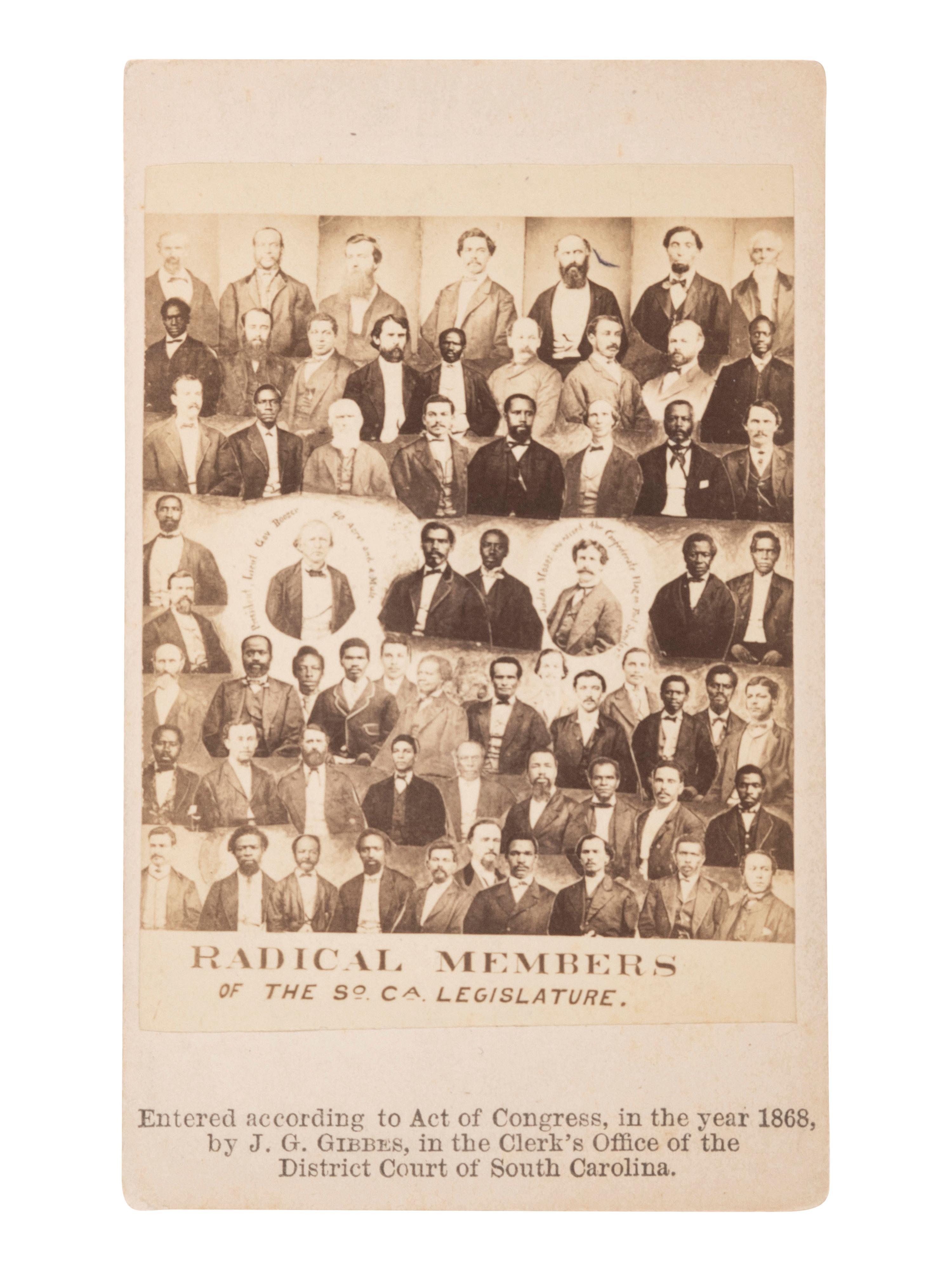 [AFRICAN AMERICANA - RECONSTRUCTION]. Radical Members of the South Carolina Legislature . Columbia, SC: J.G. Gibbes, 1868.