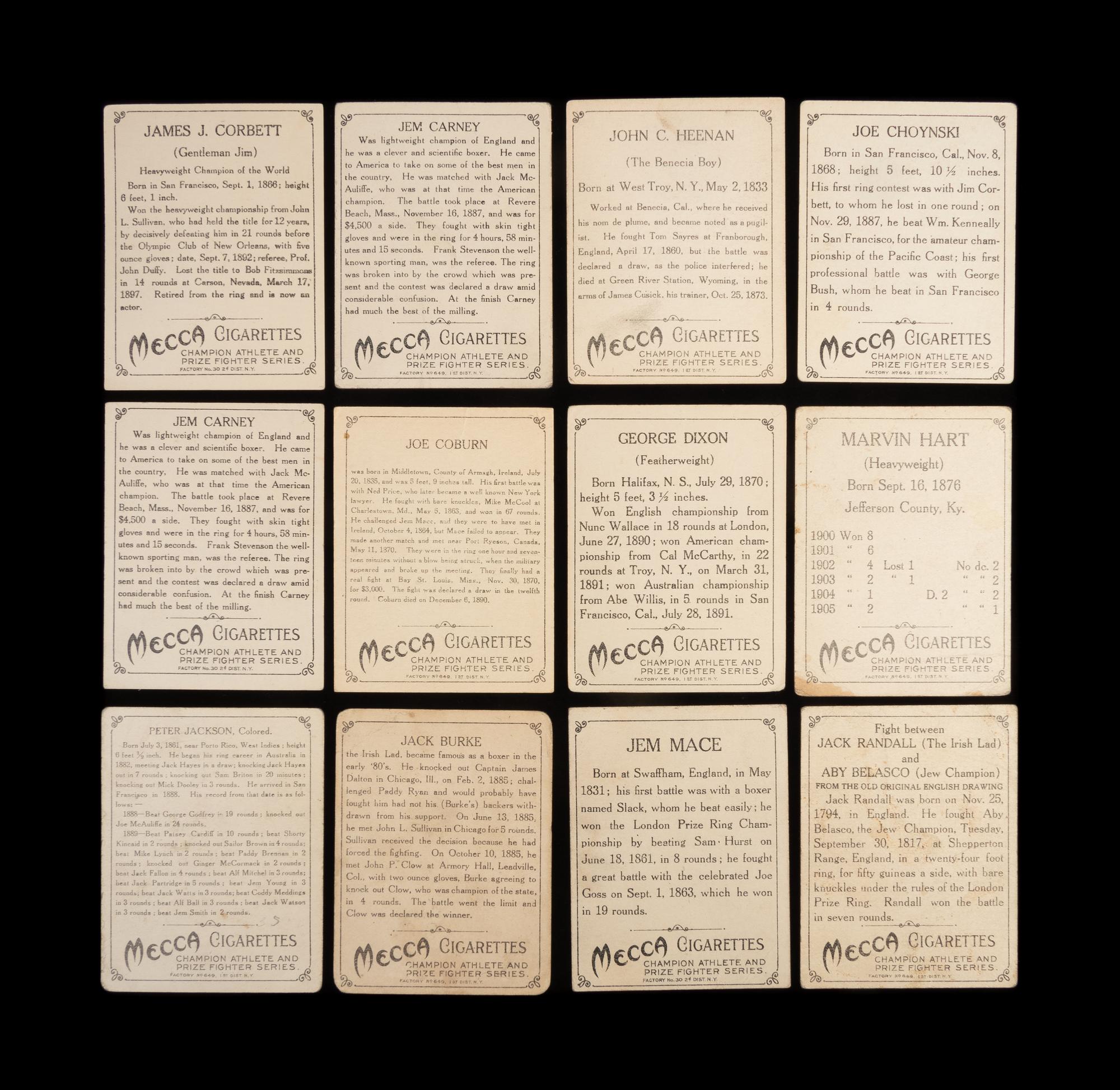 A Group of 12 T220 Mecca Cigarette Boxing Cards,