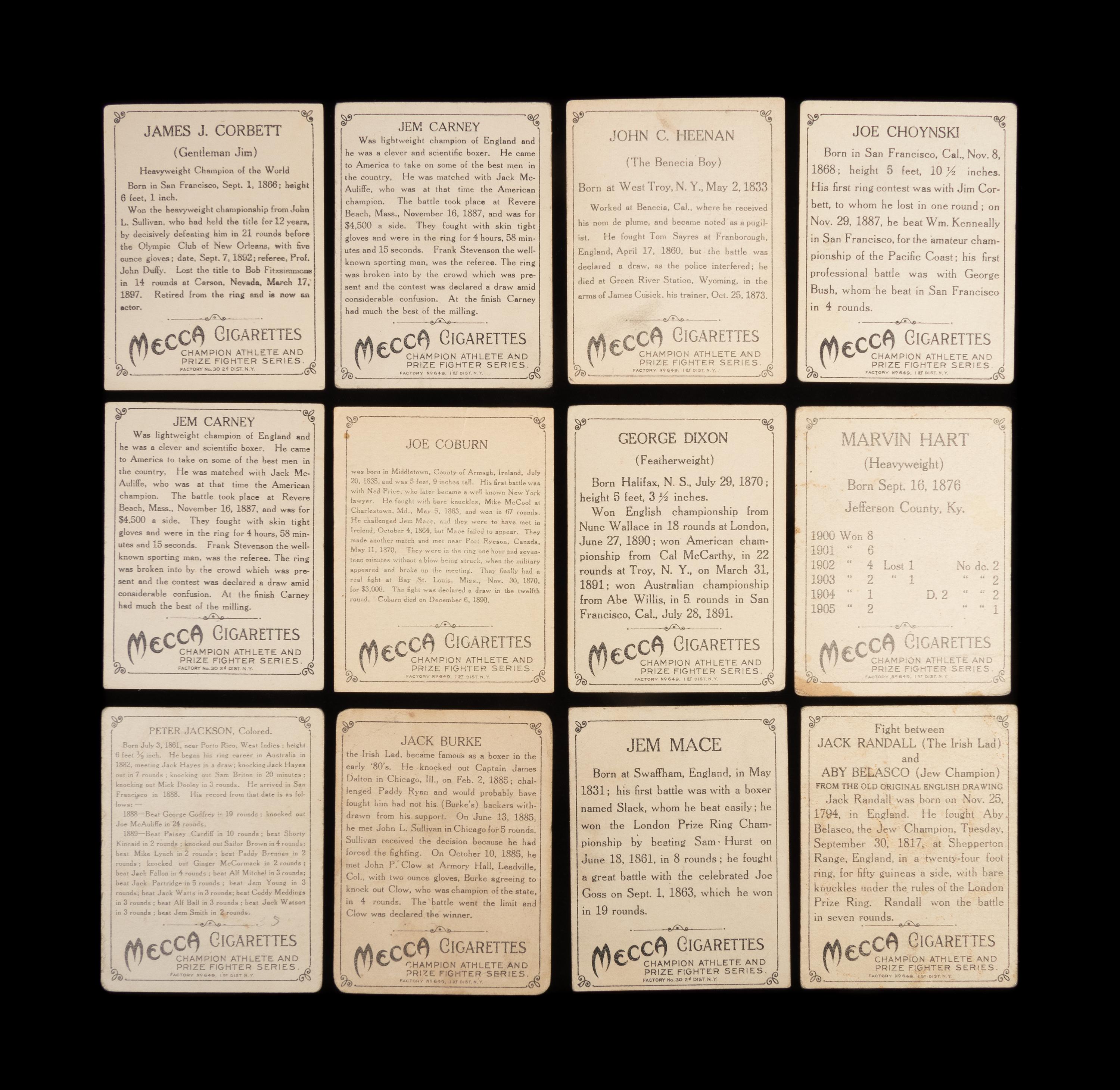 A Group of 12 T220 Mecca Cigarette Boxing Cards,