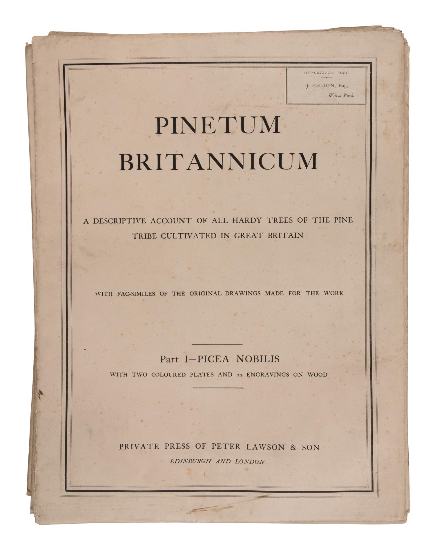 [RAVENSCROFT, Edward James (1816-1890)]. The Pinetum Britannicum. A Descriptive Account of Hardy Coniferous Trees cultivated in Great Britain . Edinburgh and London: Private Press of Peter Lawson & Son, [1863]-1884.