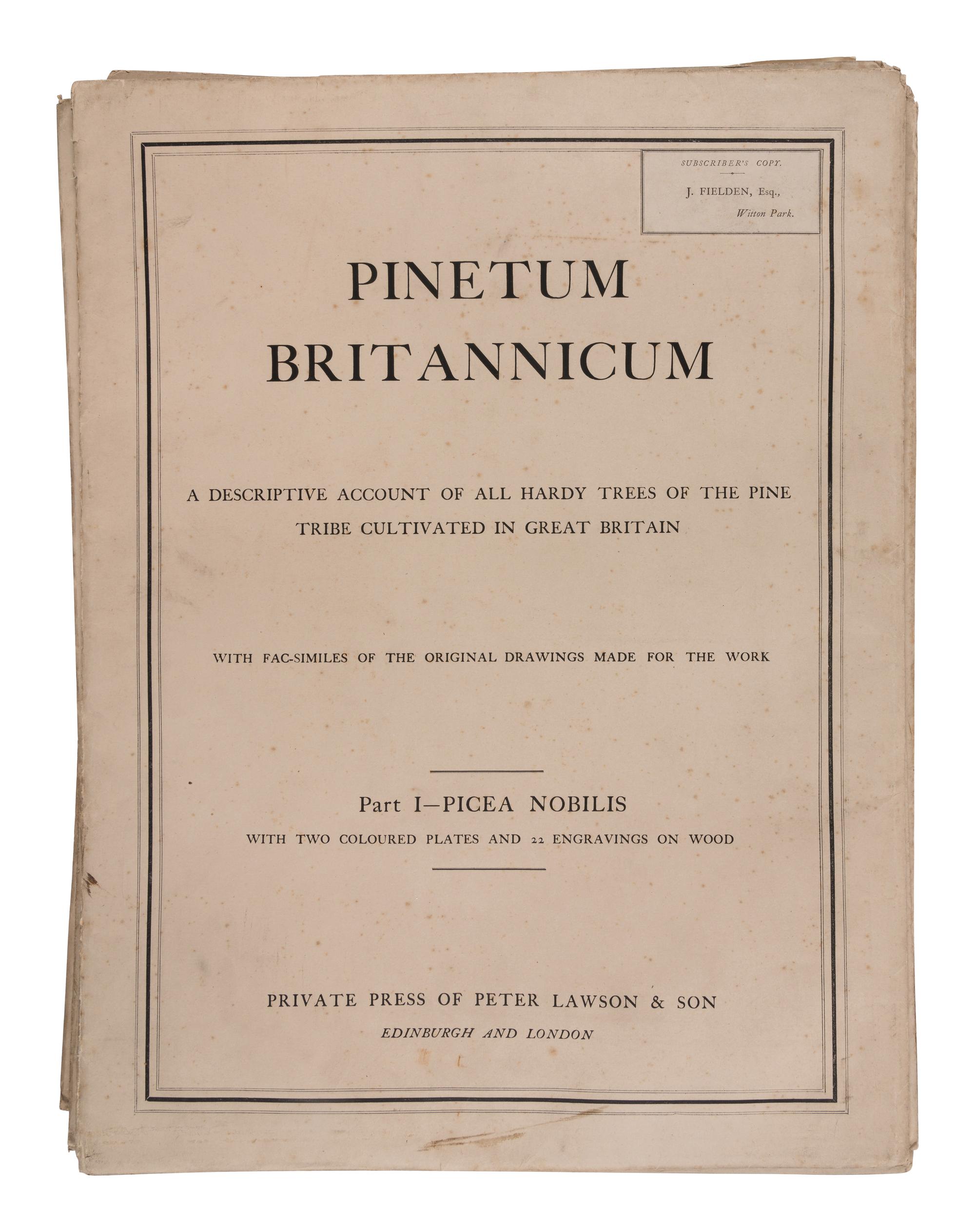 [RAVENSCROFT, Edward James (1816-1890)]. The Pinetum Britannicum. A Descriptive Account of Hardy Coniferous Trees cultivated in Great Britain . Edinburgh and London: Private Press of Peter Lawson & Son, [1863]-1884.