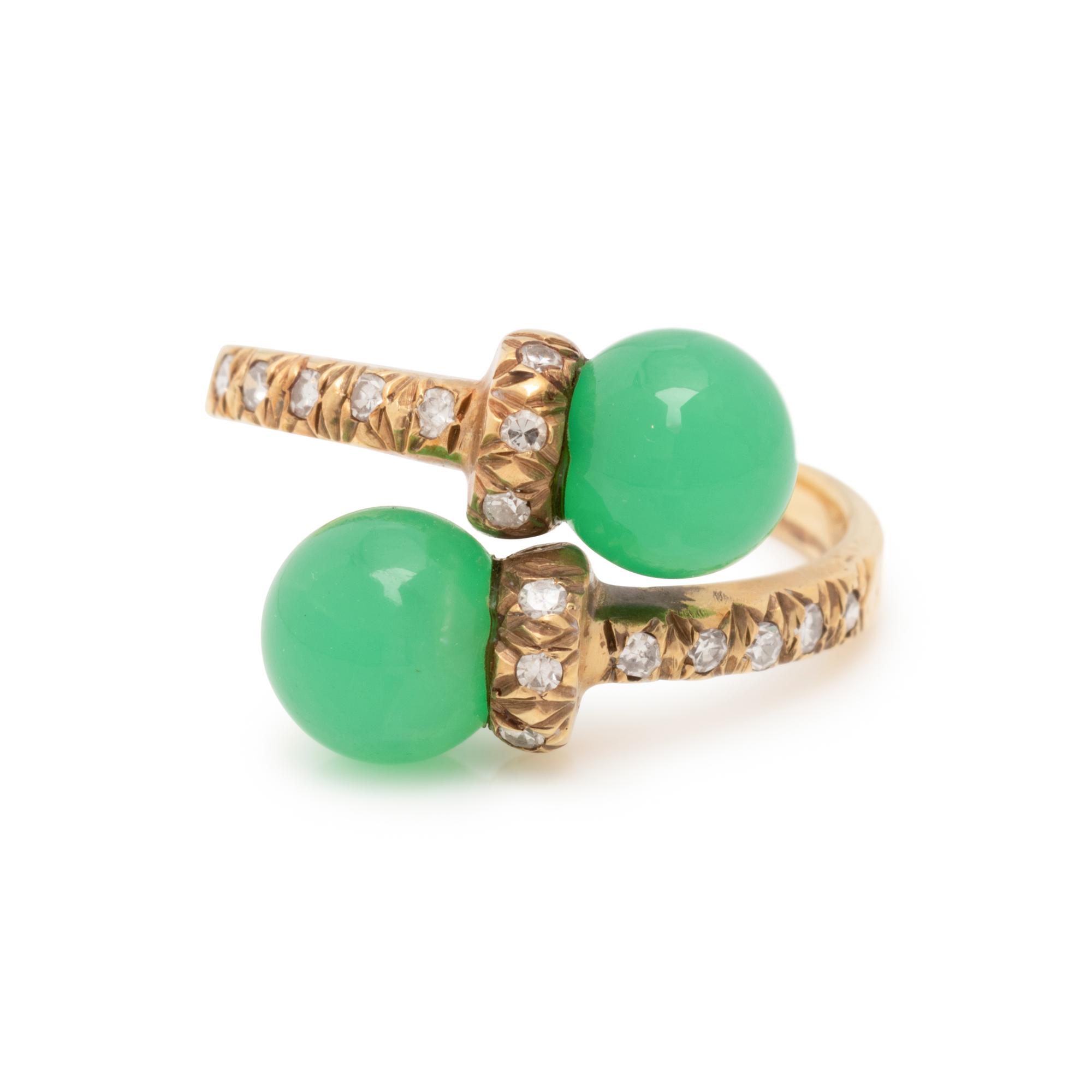 GREEN GLASS AND DIAMOND RING