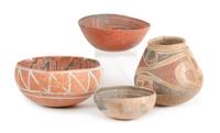 Group of Four Prehistoric Pots Height of largest 9 1/2 inches