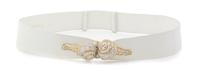 A Judith Leiber White Karung Snakeskin Belt, Adjustable strap.