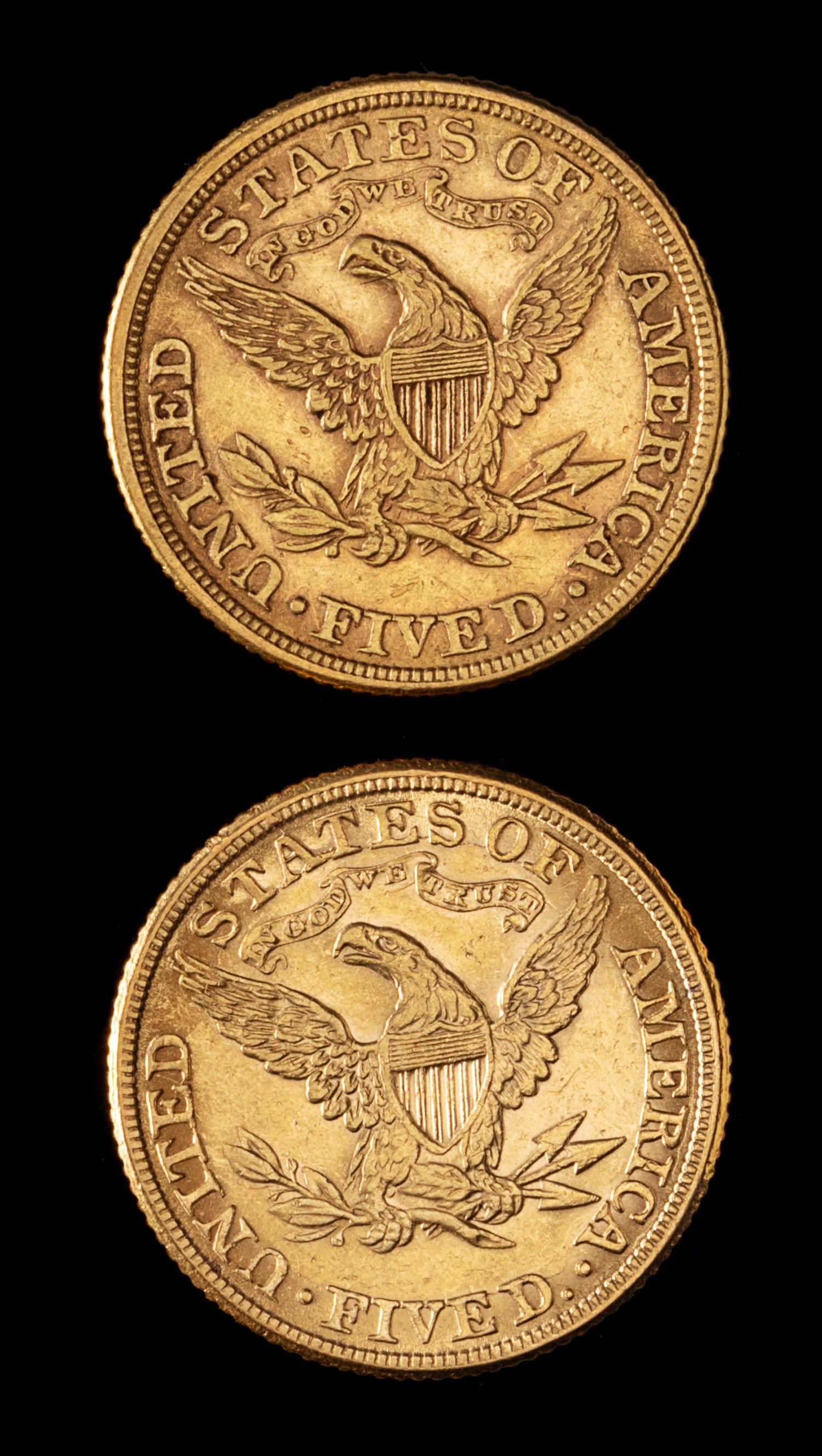 Two United States 1881 Liberty Head $5 Gold Coins