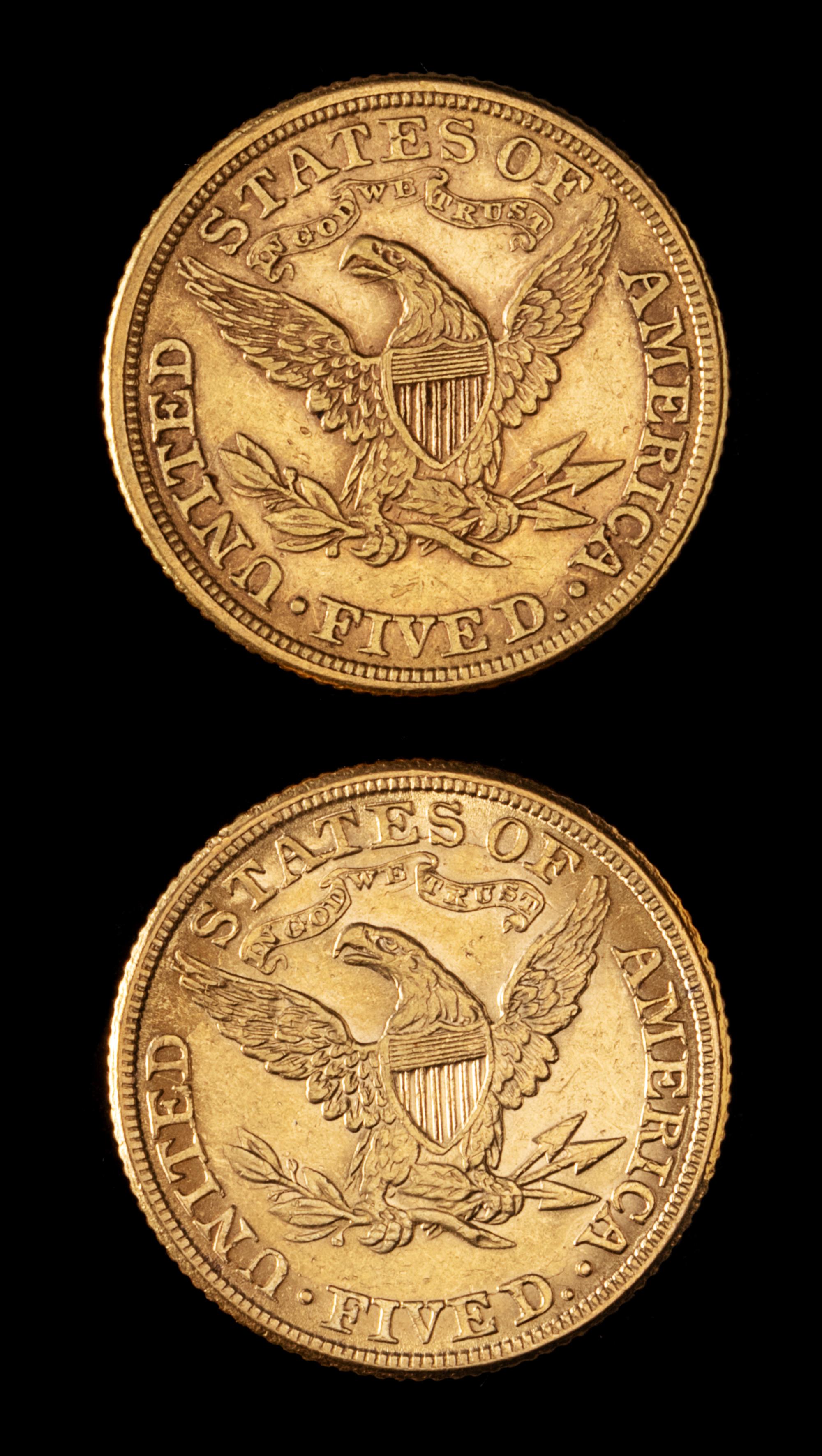 Two United States 1881 Liberty Head $5 Gold Coins