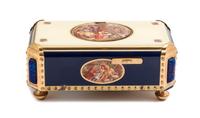 A Swiss Gilt Bronze and Enamel Music Box Length 4 7/8 inches. — 20TH CENTURY
