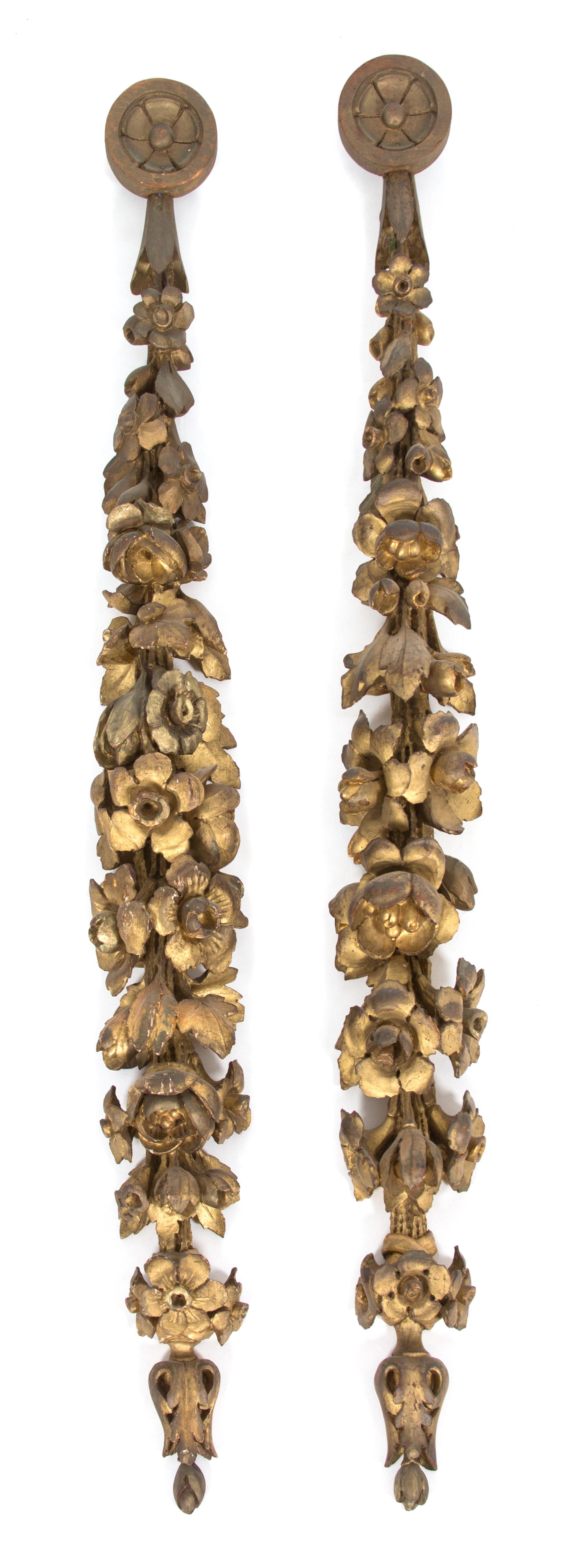 A Pair of Italian Floral Carved Giltwood Wall Mounts Length 31 inches. — 19TH CENTURY
