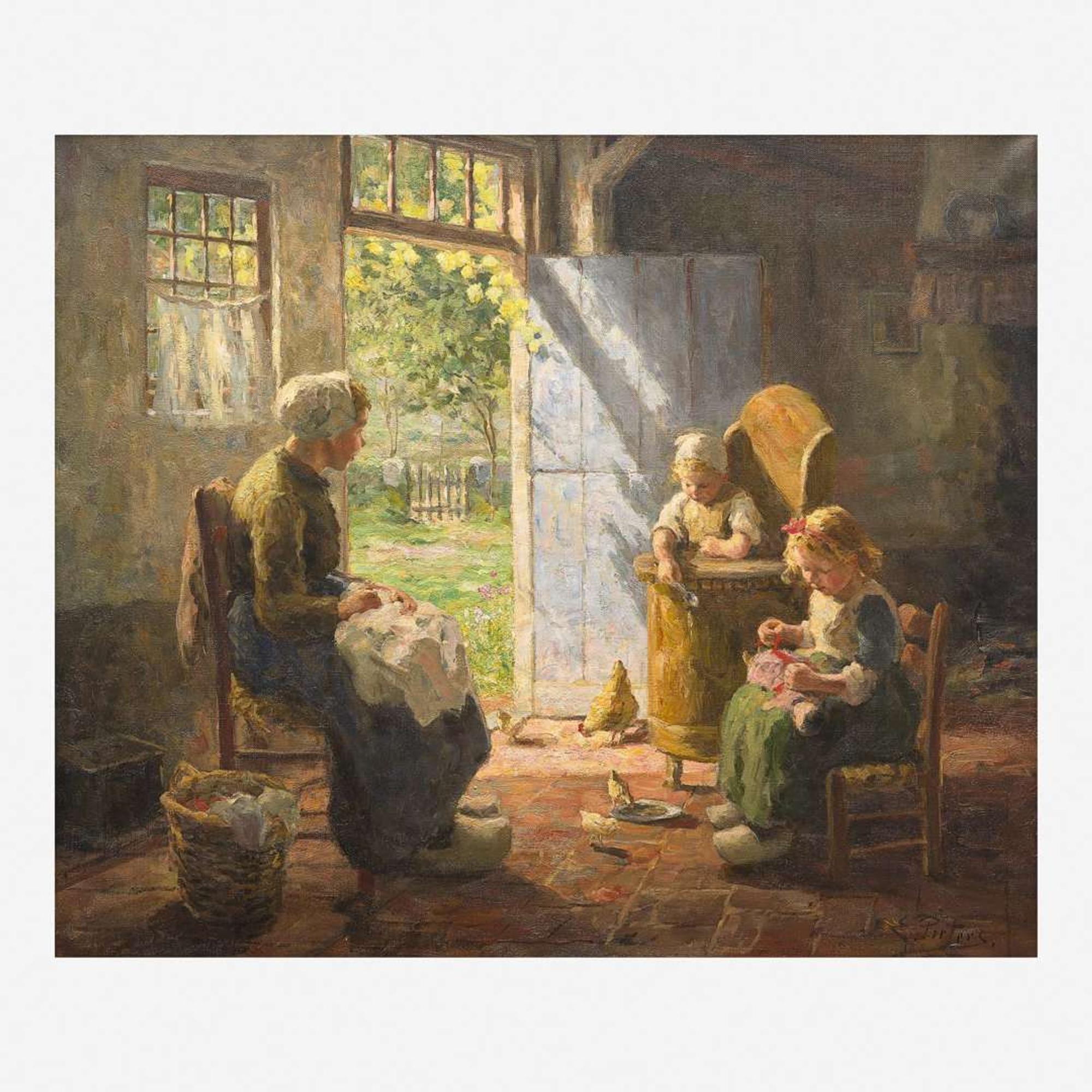 Evert Pieters (Dutch, 1856–1932) Mother and Children in Cottage Interior