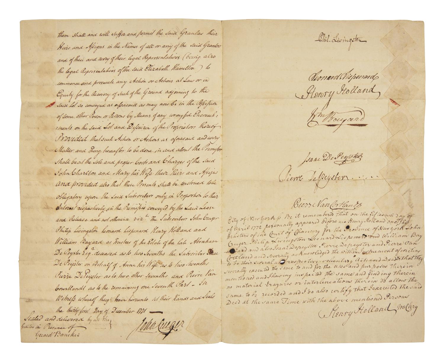 [Americana] [Declaration of Independence] Livingston, Philip. Manuscript Document, signed