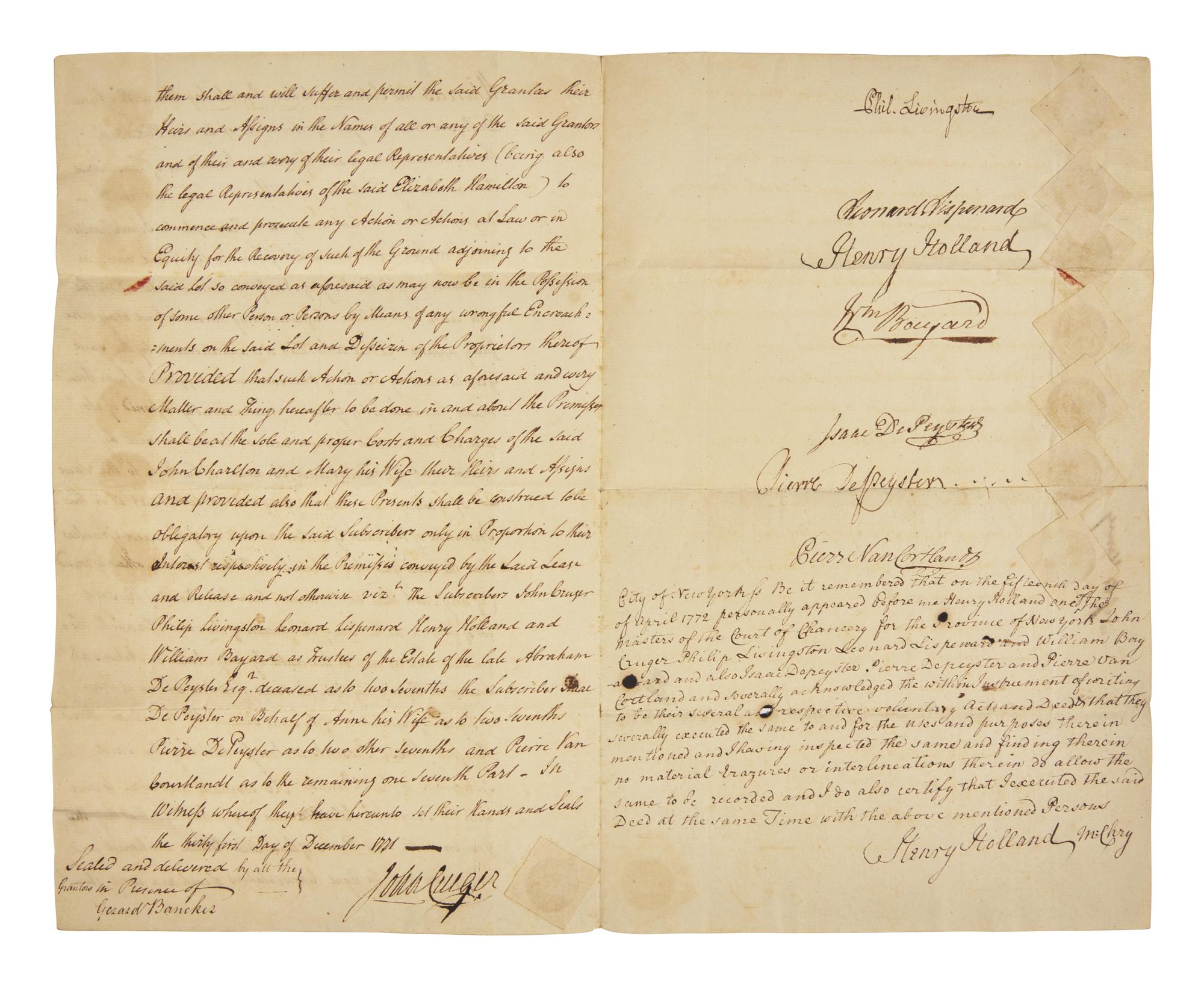 [Americana] [Declaration of Independence] Livingston, Philip. Manuscript Document, signed