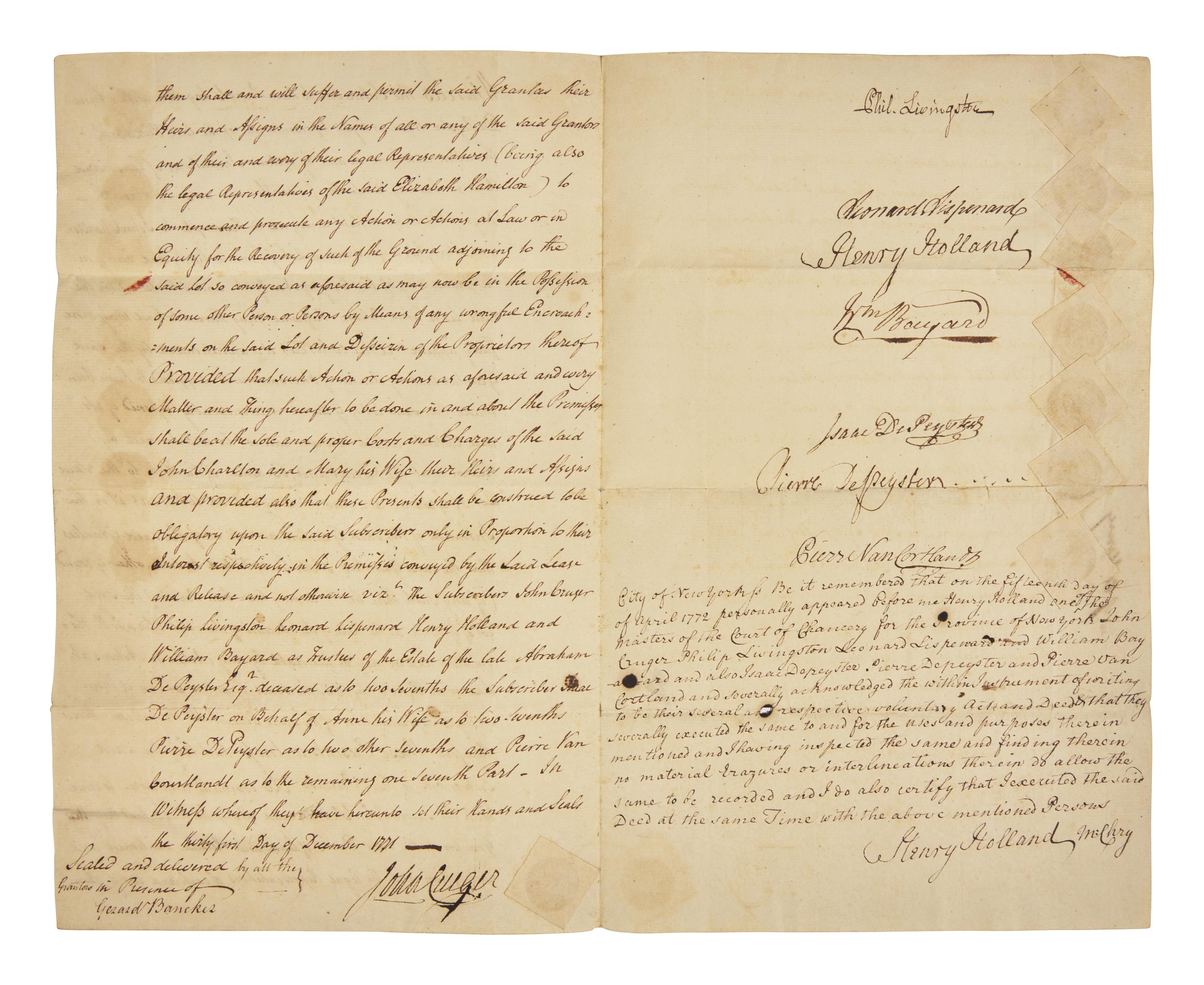 [Americana] [Declaration of Independence] Livingston, Philip. Manuscript Document, signed