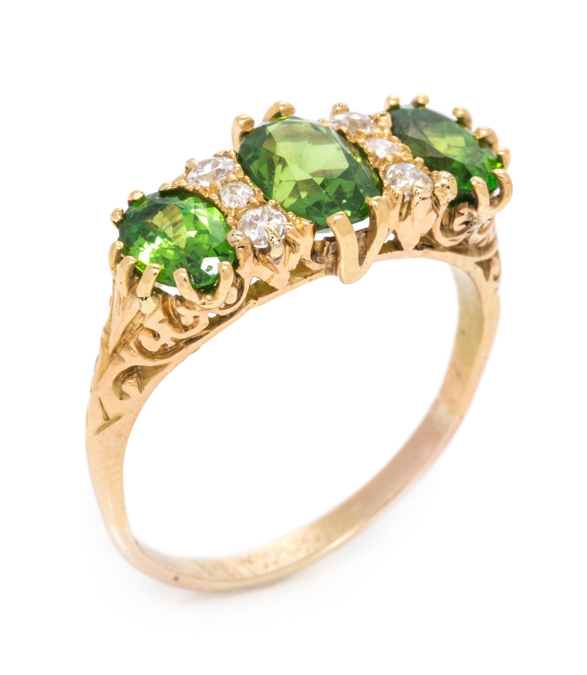 A Yellow Gold, Demantoid Garnet and Diamond Ring, 2.90 dwts.