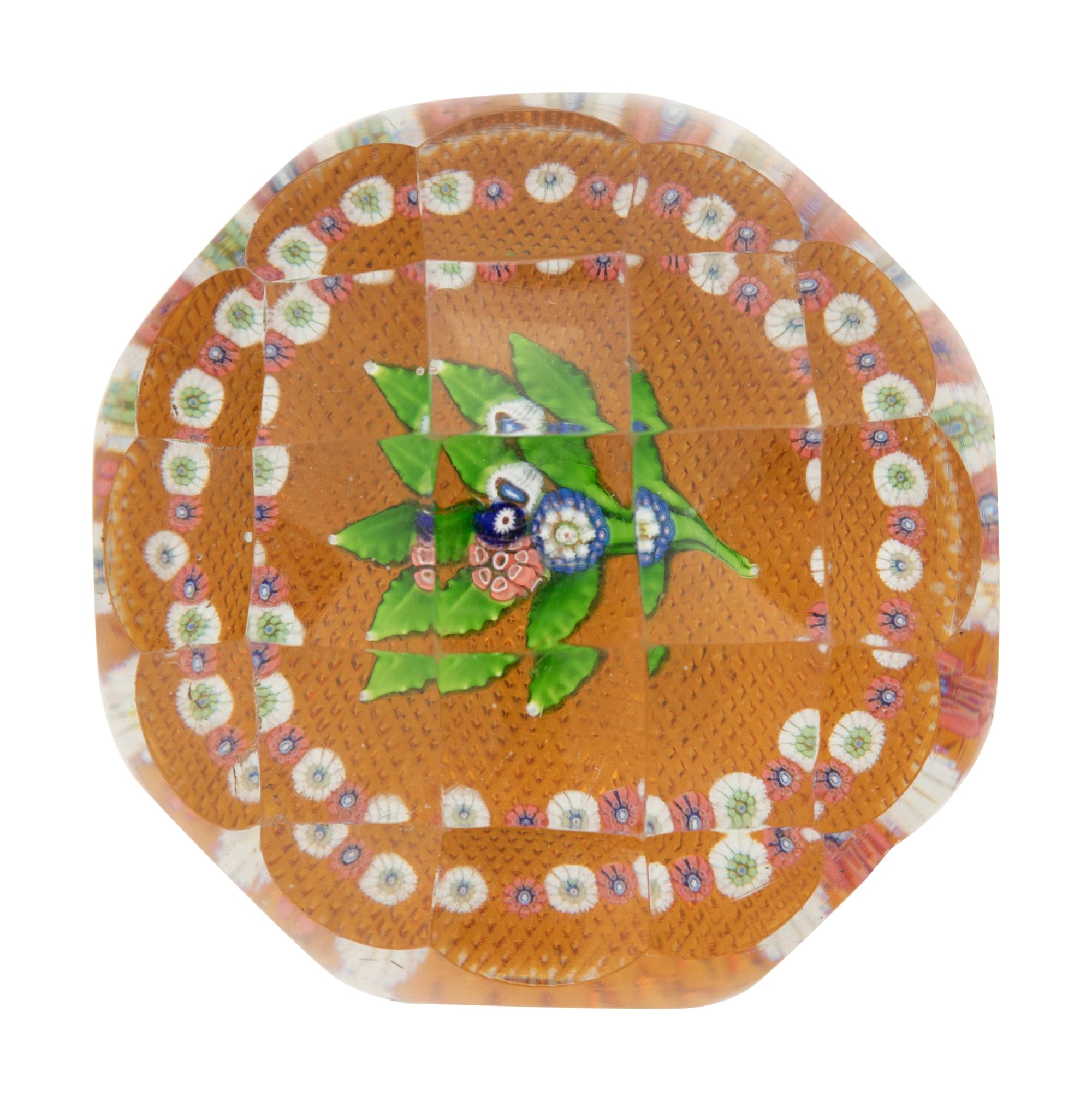 A Saint Louis Millefiori Nosegay and Garland Faceted Glass Paperweight