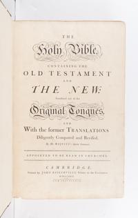 [BIBLE, in English]. The Holy Bible, containing the Old Testament and the New … Cambridge: John Baskerville, 1763.