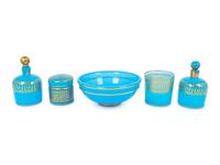 A Group of Five Parcel Gilt Blue Opaline Glass Articles — 19TH/20TH CENTURY