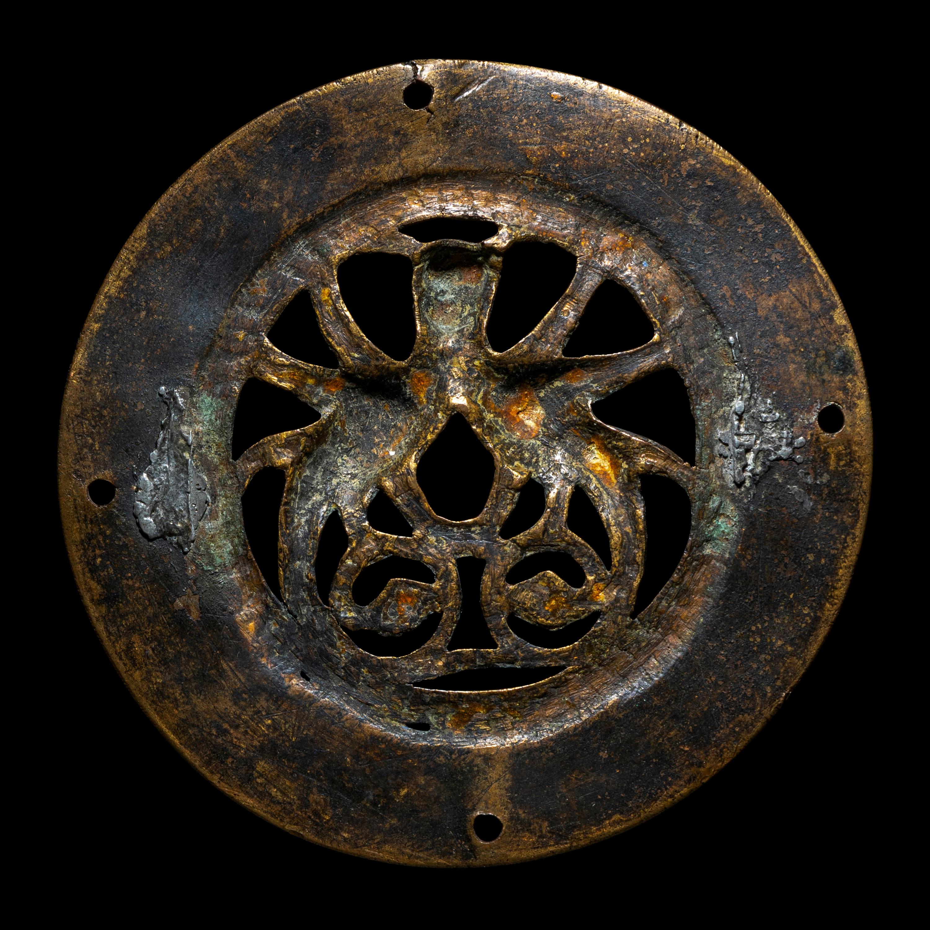 A Limoges Bronze and Champlevé Enamel Roundel