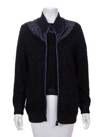 A Chanel Black and Navy Metallic Sweater Set, Jacket: 42.