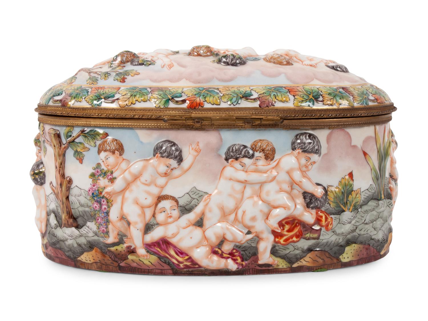A Group of Capodimonte Porcelain Objects Including a Soup Tureen, Undertray and Hinged Box