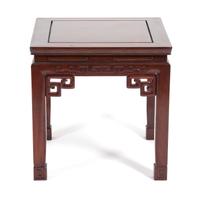 A Chinese Carved Wood Side Table Height 18 x width 18 x depth 18 inches. — 20TH CENTURY