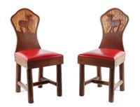 Pair of Contemporary Carved Wood Chairs by New West Height 36 x width 16 x depth 16 inches