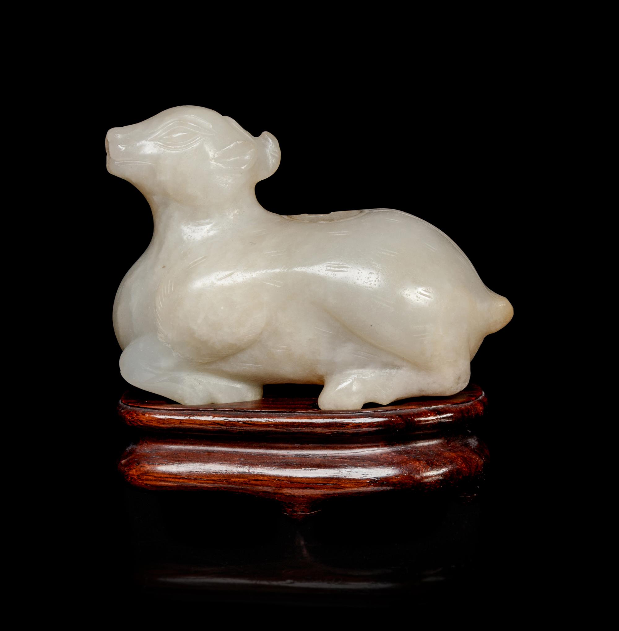 A White Jade Ram-Form Water Dropper
