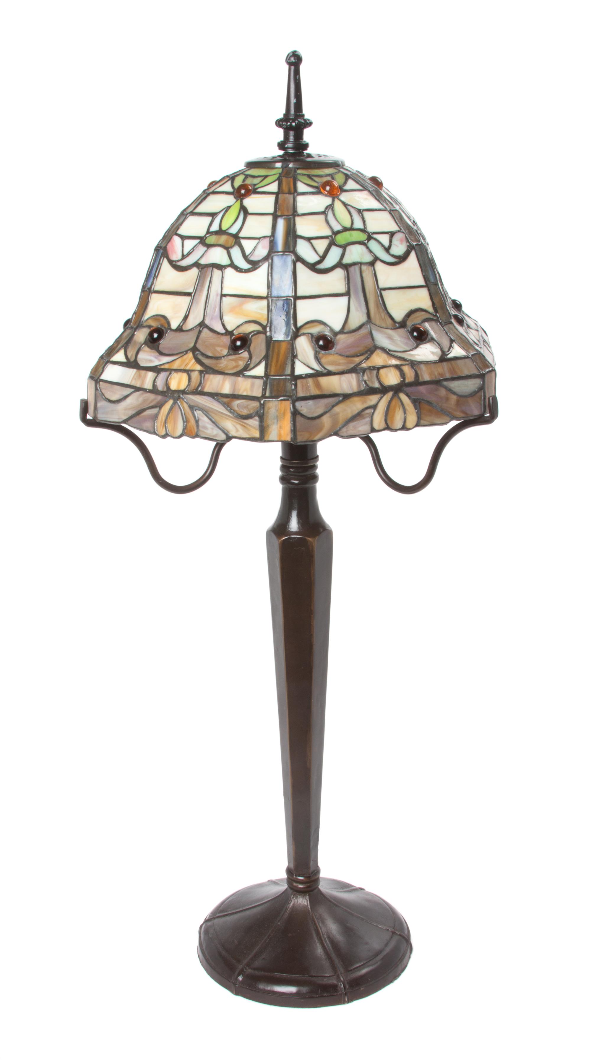 An American Leaded Glass Table Lamp Height 26 1/2 inches.