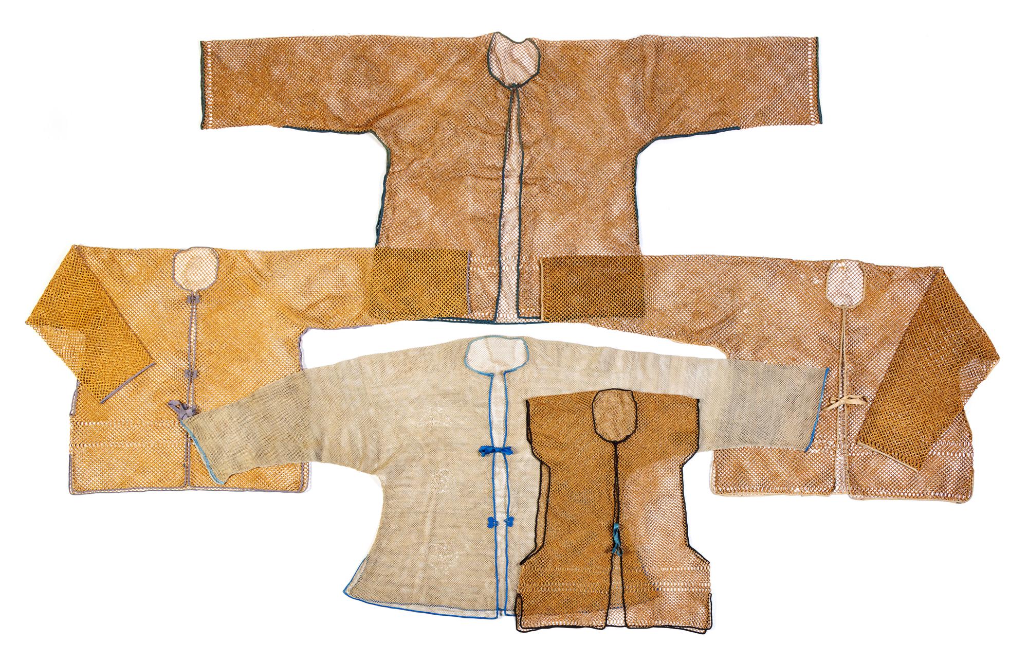 Four Chinese Bamboo Man's Jackets Height collar to hem of largest 30 3/4 inches. — 19TH CENTURY