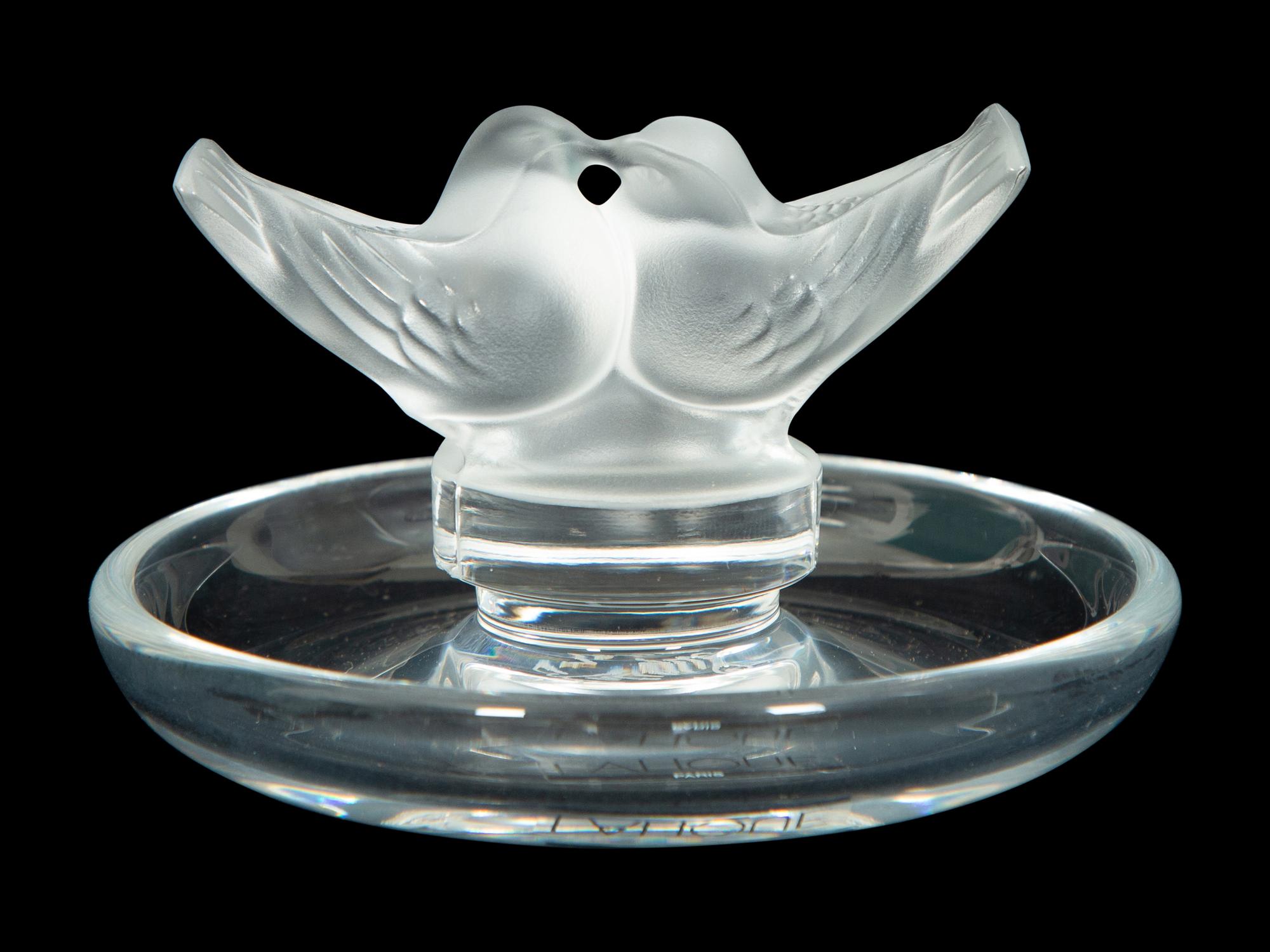 A Lalique Bali Vase and a Deux Colombes Jewelry Dish