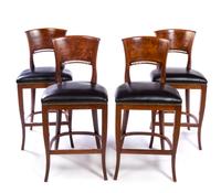 A Set of Four Burlwood Bar Seats Height 38 inches. — LATE 20TH CENTURY