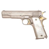 ** Engraved and Refinished Nickel Plated Colt US Model 1911 Pistol with Pearl Grips
