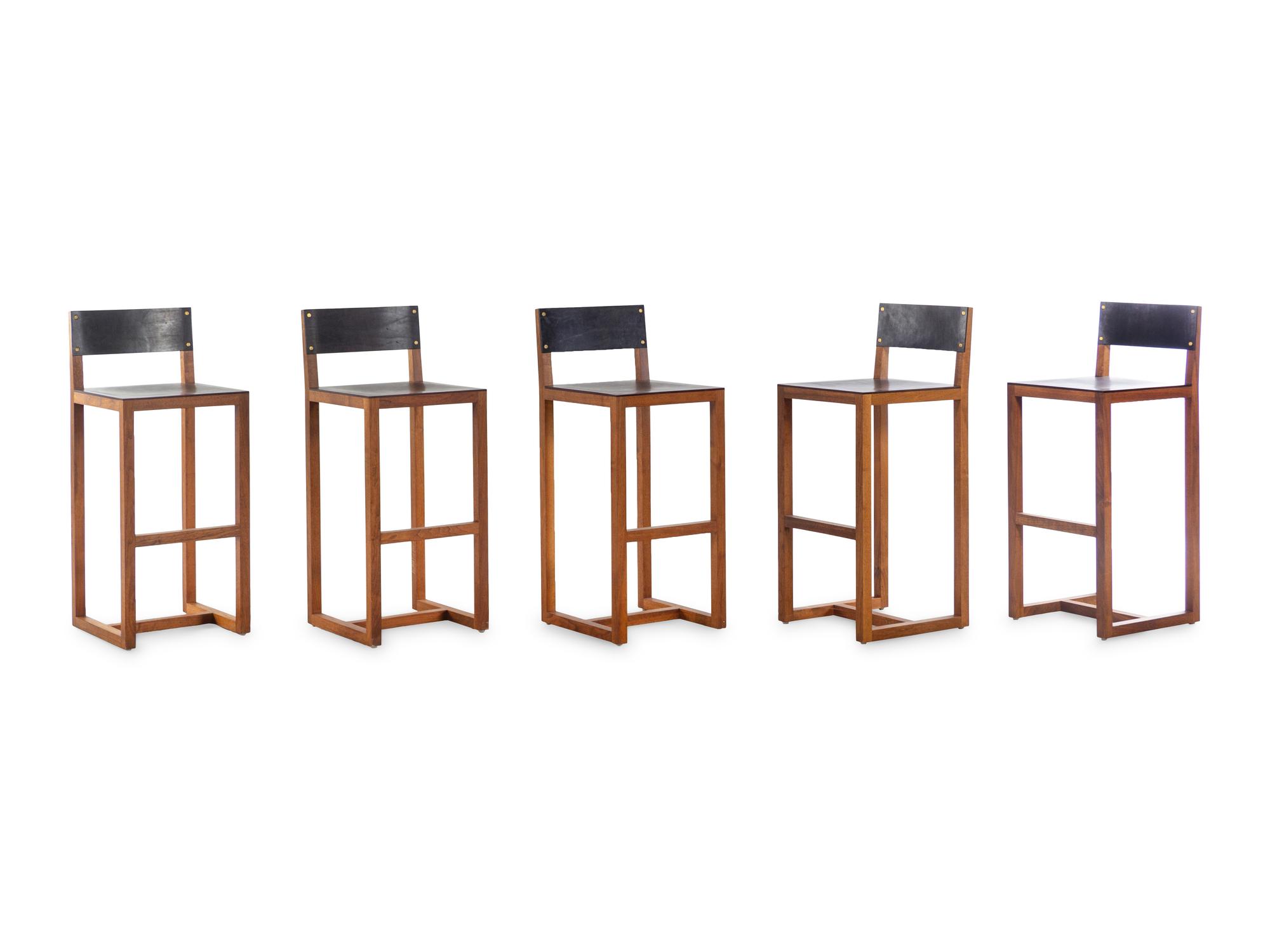 Set of Five Square Bar Stools, BDDW, USA