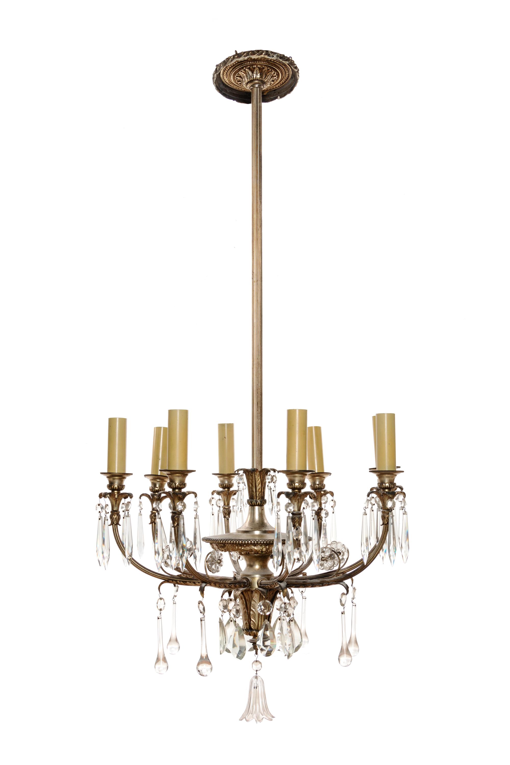 A Neoclassical Style Silver-Plate Eight-Light Chandelier