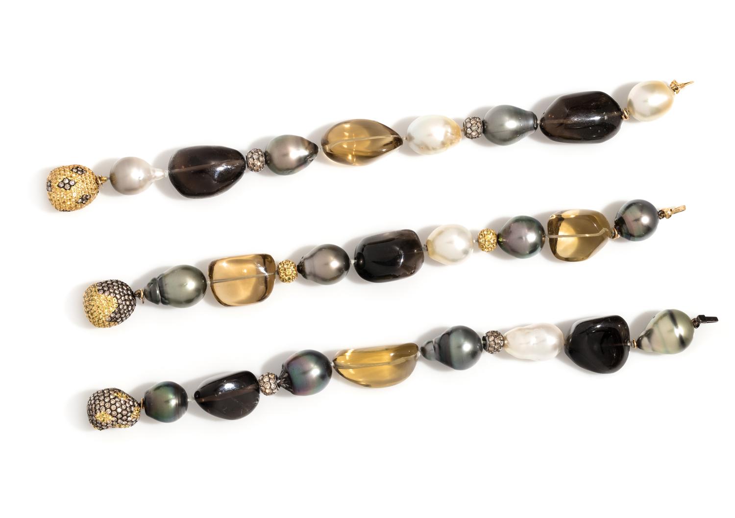 CULTURED PEARL, DIAMOND, COLORED DIAMOND AND GEMSTONE NECKLACE/BRACELET