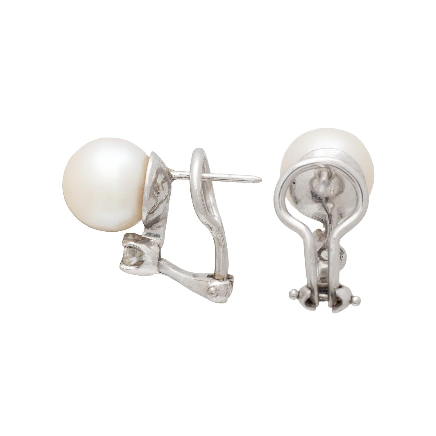 CULTURED PEARL AND DIAMOND EARRINGS