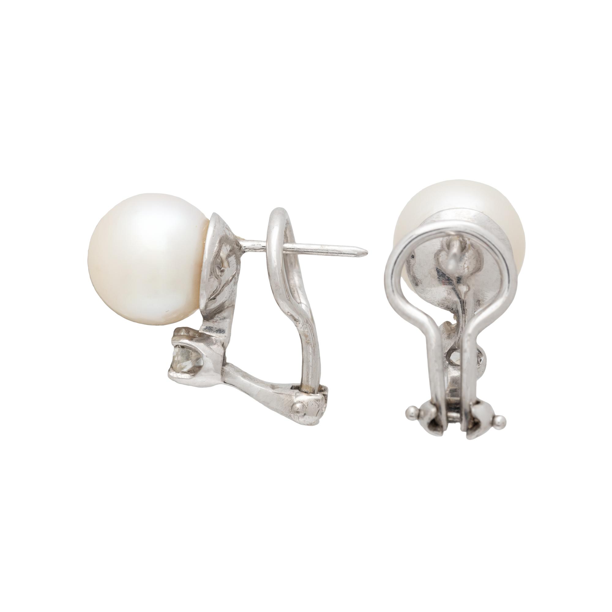 CULTURED PEARL AND DIAMOND EARRINGS