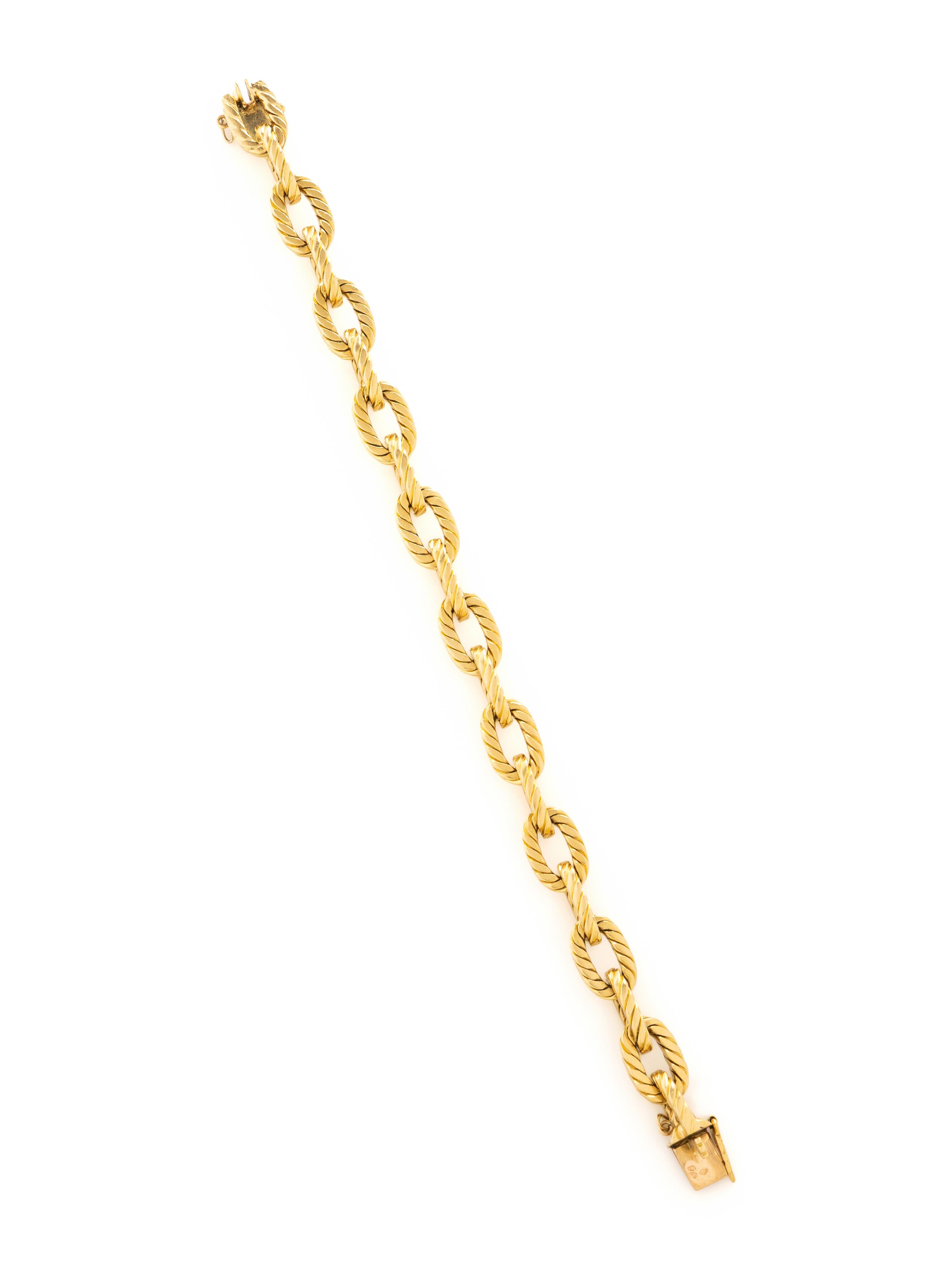 French, Yellow Gold Textured Link Bracelet