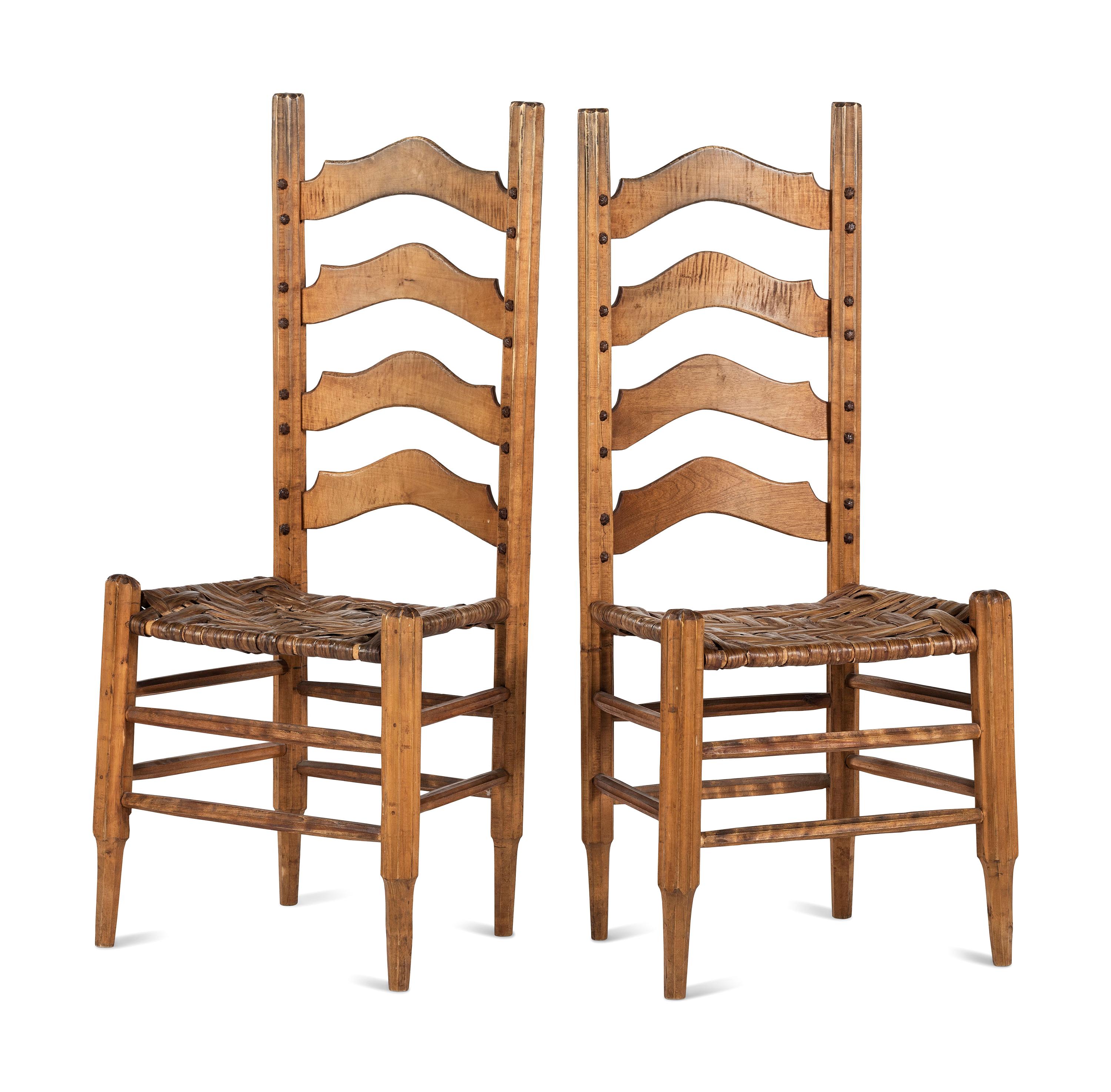 Chester Cornett (Kentucky, 1912-1981), Two Carved Ladder-Back Side Chairs