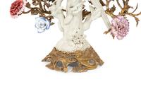A Pair of Gilt Bronze and Porcelain Three-Light Candelabra