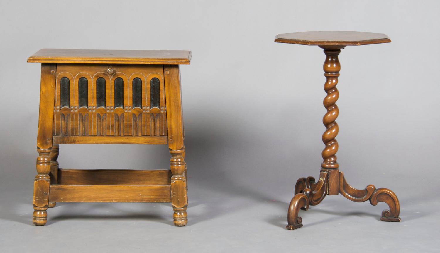 A Jacobean Revival Style Oak Side Cabinet, Height of first 21 1/4 inches.